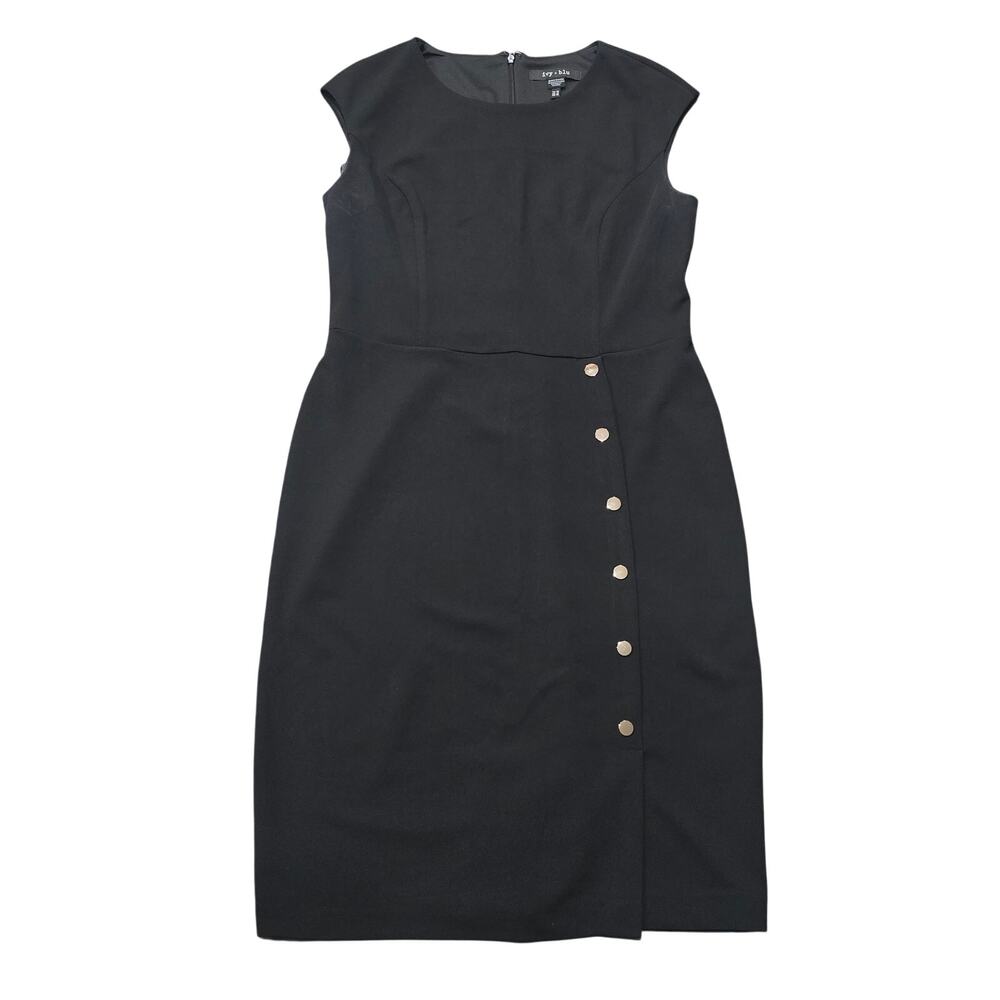 Ivy + Blu Black Sleeveless Sheath Midi Dress with Gold Buttons